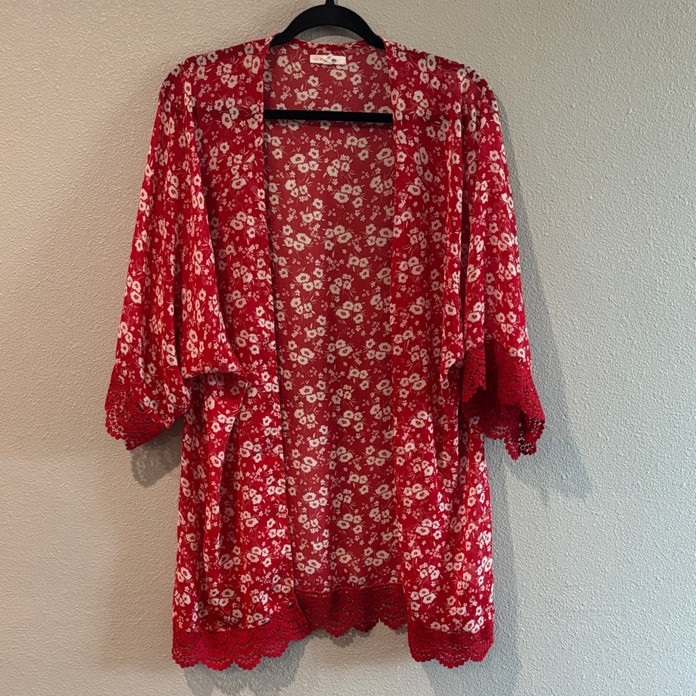 Maurices Red Floral Kimono